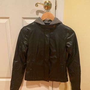 Jack Faux Black Leather Jacket Hoodie